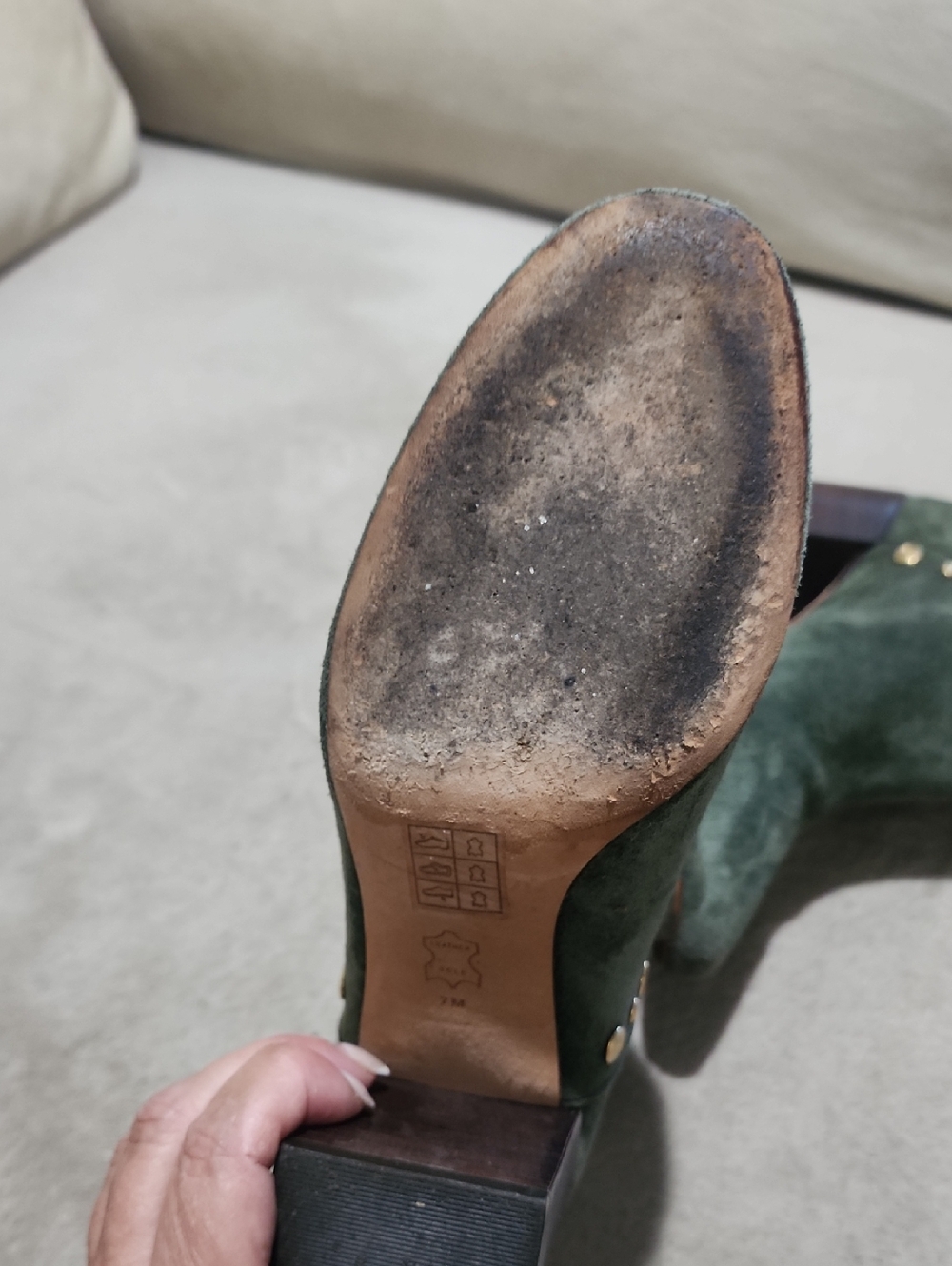 Tory Burch Kira 70mm Stud Suede Bootie in Olive Green - Picture 10 of 12